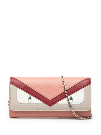 Pre-owned Fendi 2000-2010 Leather Monster Wallet With Chain Crossbody Bag In Multi