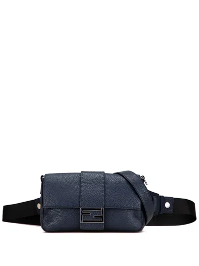 Pre-owned Fendi 2000-2010 Leather Selleria Convertible Baguette Satchel In Blue