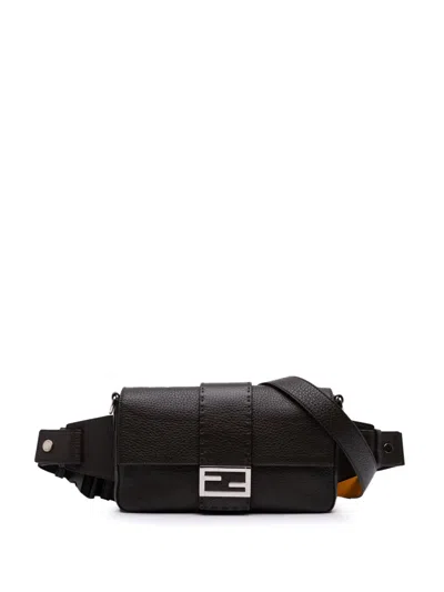 Pre-owned Fendi 2000-2010 Leather Selleria Convertible Baguette Satchel In Brown