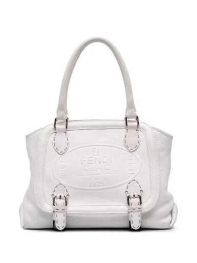 Pre-owned Fendi 2000-2010 Leather Selleria Messalina Tote Bag In White