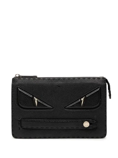 Pre-owned Fendi 2000-2010 Leather Selleria Monster Clutch Bag In Black
