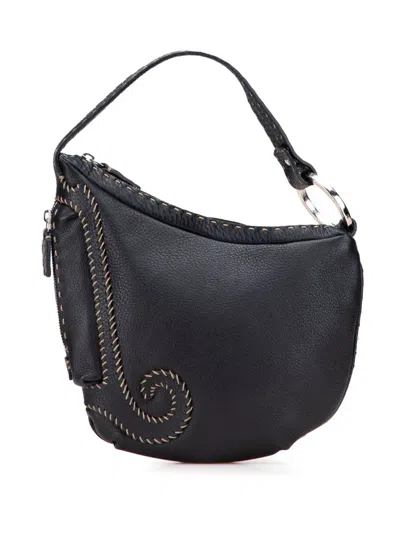 Pre-owned Fendi 2000-2010 Leather Selleria Oyster Hobo Bag In Black