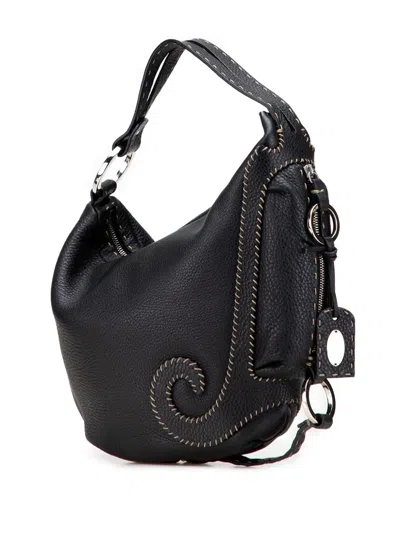 Pre-owned Fendi 2000-2010 Leather Selleria Oyster Hobo Bag In Black