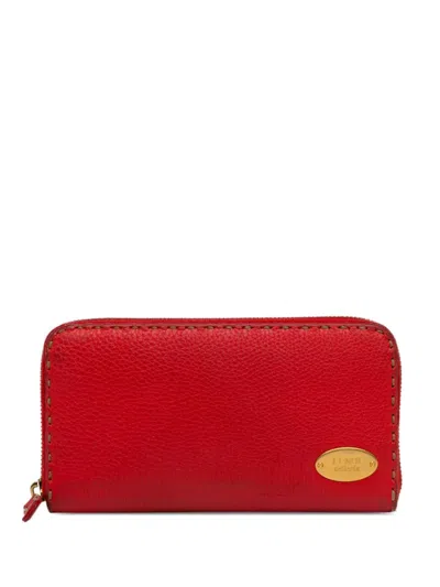Pre-owned Fendi 2000-2010 Leather Selleria Zip Around Wallet Long Wallets In Red