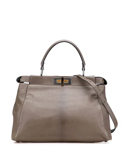 Pre-owned Fendi 2000-2010 Medium Calfskin Peekaboo Iconic Satchel In Brown