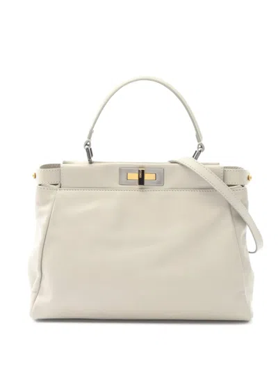 Pre-owned Fendi 2000-2010 Medium Calfskin Peekaboo Iconic Satchel In Gray