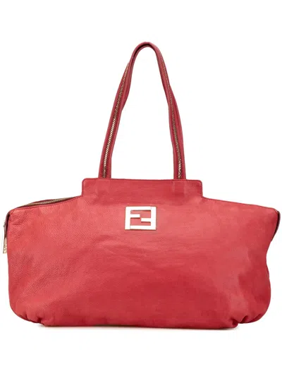 Pre-owned Fendi 2000-2010 Medium Leather Chains Tote Bag In 红色
