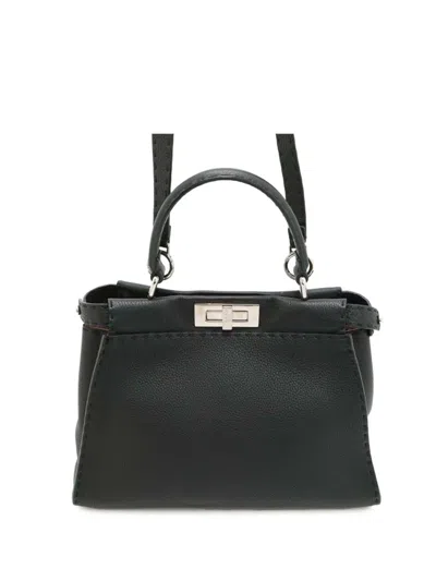 Pre-owned Fendi 2000-2010 Medium Leather Peekaboo Selleria Satchel In Black