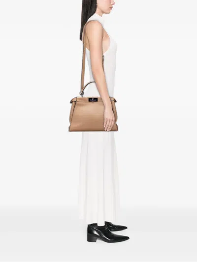 Pre-owned Fendi 2000-2010 Medium Leather Selleria Peekaboo Iconic Satchel In Brown