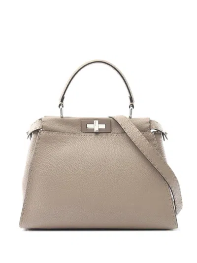 Pre-owned Fendi 2000-2010 Medium Leather Selleria Peekaboo Iconic Satchel In Brown