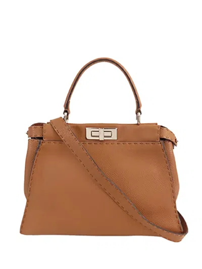 Pre-owned Fendi 2000-2010 Medium Leather Selleria Peekaboo Iconic Satchel In Brown