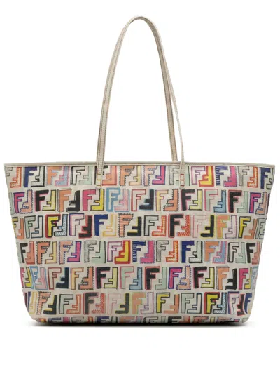 Pre-owned Fendi 2000-2010 Medium Multicolor Zucca Spalmati Roll Tote Bag