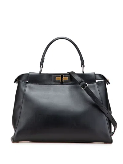 Pre-owned Fendi 2000-2010 Medium Shiny Nappa Peekaboo Iconic Satchel In Black