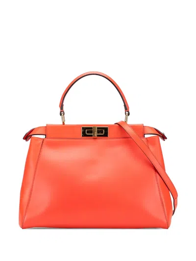 Pre-owned Fendi 2000-2010 Medium Shiny Nappa Peekaboo Iconic Satchel In Orange