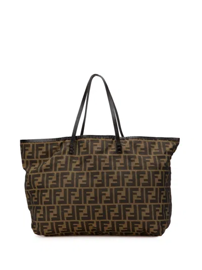 Pre-owned Fendi 2000-2010 Medium Zucca Canvas Roll Tote Bag In Brown