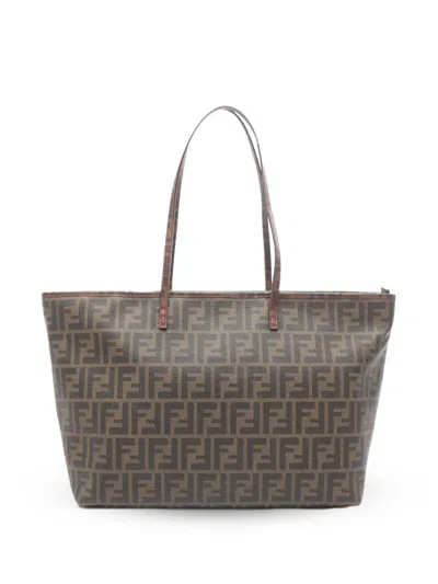 Pre-owned Fendi 2000-2010 Medium Zucca Coated Canvas Roll Tote Bag In Brown