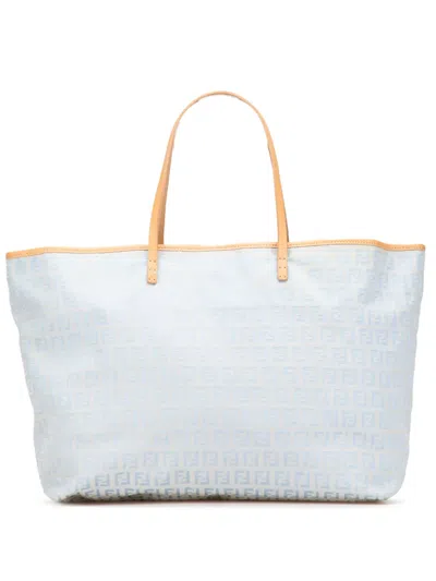 Pre-owned Fendi 2000-2010 Medium Zucchino Canvas Roll Tote Bag In Blue