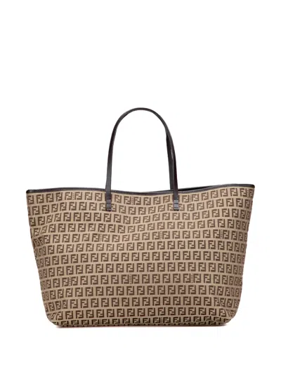 Pre-owned Fendi 2000-2010 Medium Zucchino Canvas Roll Tote Bag In Brown