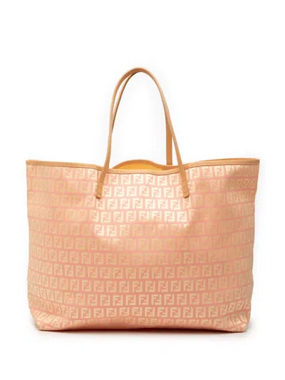 Pre-owned Fendi 2000-2010 Medium Zucchino Canvas Roll Tote Bag In Pink