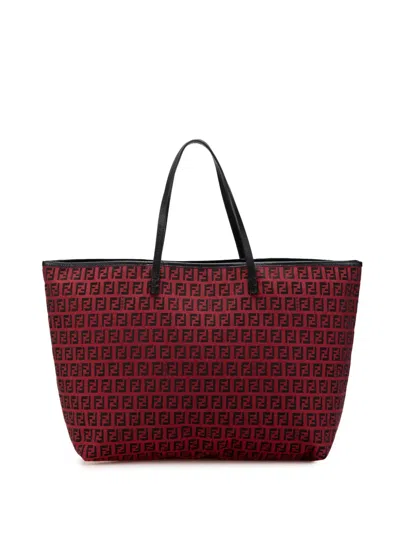 Pre-owned Fendi 2000-2010 Medium Zucchino Canvas Roll Tote Bag In Red