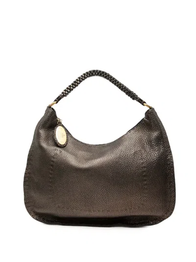 Pre-owned Fendi 2000-2010 Metallic Pebbled Leather Selleria Shoulder Bag In Brown