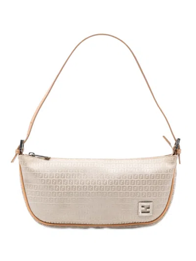 Pre-owned Fendi 2000-2010 Micro Zucchino Canvas Shoulder Bag In Brown