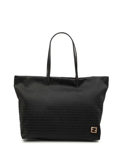 Pre-owned Fendi 2000-2010 Micro Zucchino Canvas Tote Bag In Black