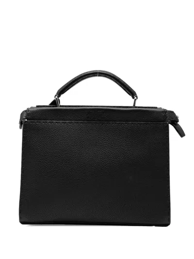 Pre-owned Fendi 2000-2010 Mini Calfskin Romano Selleria Peekaboo Iconic Fit Satchel In Black