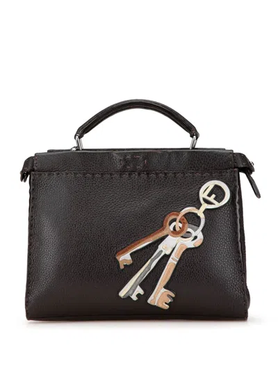 Pre-owned Fendi 2000-2010 Mini Calfskin Romano Selleria Peekaboo Iconic Fit Satchel In Brown