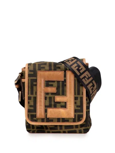 Pre-owned Fendi 2000-2010 Mini Ff Zucca Canvas Crossbody Bag In Brown