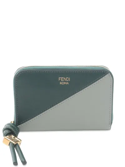 Pre-owned Fendi 2000-2010 Mini Leather Ff Diamond Zip Around Wallet Small Wallets In Green