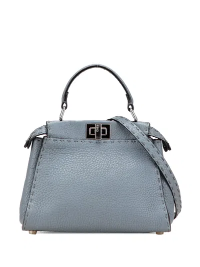 Pre-owned Fendi 2000-2010 Mini Leather Selleria Peekaboo Iconic Satchel In Blue