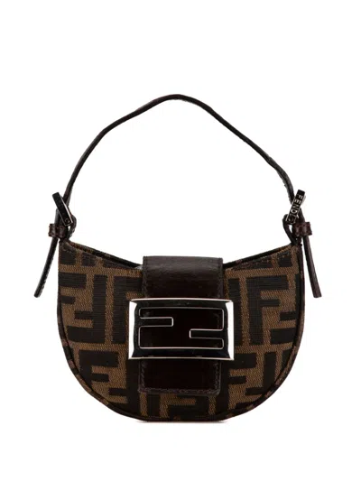 Pre-owned Fendi 2000-2010 Mini Zucca Canvas Croissant Handbag In Brown