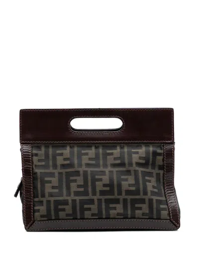 Pre-owned Fendi 2000-2010 Mini Zucca Canvas Peekaboo Defender Handbag In Brown
