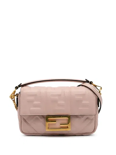Pre-owned Fendi 2000-2010 Mini Zucca Embossed Leather Baguette Satchel