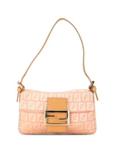 Pre-owned Fendi 2000-2010 Mini Zucchino Canvas Uette Shoulder Bag In Pink