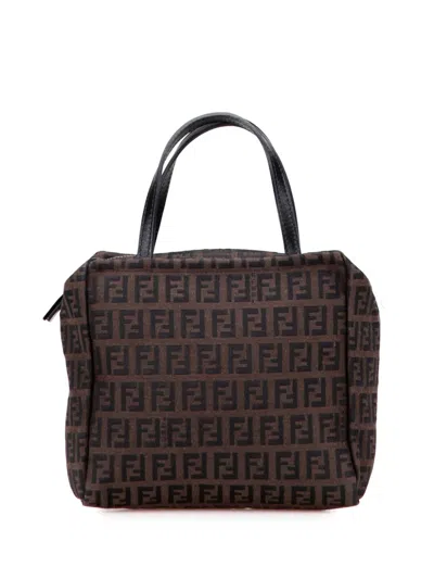 Pre-owned Fendi 2000-2010 Mini Zucchino Canvas Handbag In Brown