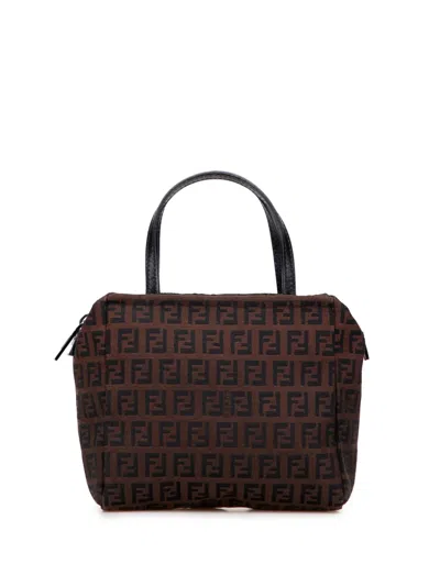 Pre-owned Fendi 2000-2010 Mini Zucchino Canvas Handbag In Brown