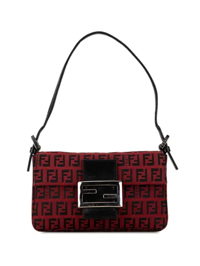 Pre-owned Fendi 2000-2010 Mini Zucchino Canvas Uette Shoulder Bag In Red