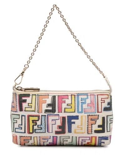 Pre-owned Fendi 2000-2010 Multicolor Zucca Spalmati Chain Pochette Shoulder Bag