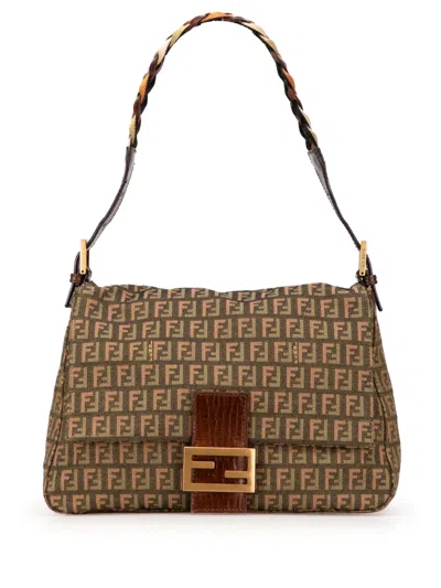 Pre-owned Fendi 2000-2010 Multicolor Zucchino Canvas Mamma Forever Shoulder Bag In Brown