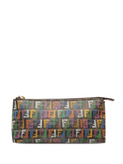 Pre-owned Fendi 2000-2010 Multicolor Zucchino Coated Canvas Pouch In Brown