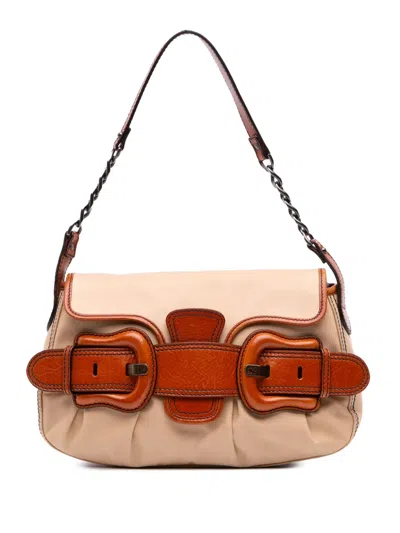 Pre-owned Fendi 2000-2010 Nylon And Leather B Bis Shoulder Bag In Brown