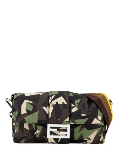 Pre-owned Fendi 2000-2010 Nylon Camouflage Convertible Baguette Satchel In Green