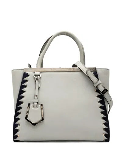 Pre-owned Fendi 2000-2010 Petite Whipstitch Leather 2jours Satchel In Gray