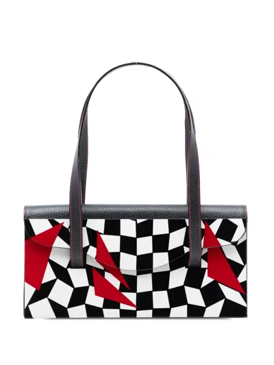 Pre-owned Fendi 2000-2010 Pigskin Plexiglass Geometric Shoulder Bag In Black