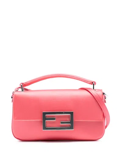 Pre-owned Fendi 2000-2010 Satin Phone Pouch Baguette Satchel In Pink