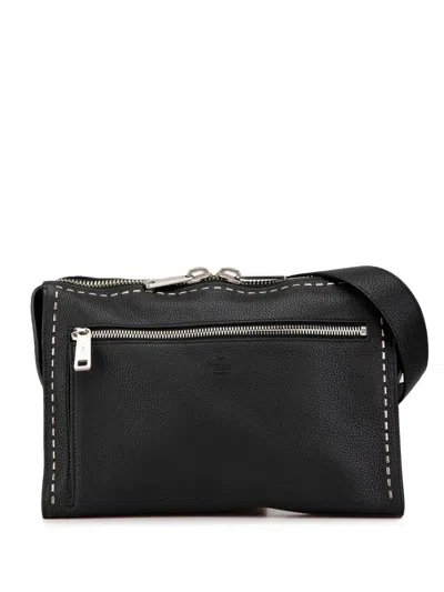 Pre-owned Fendi 2000-2010 Selleria Leather Convertible Document Holder Crossbody Bag In 黑色