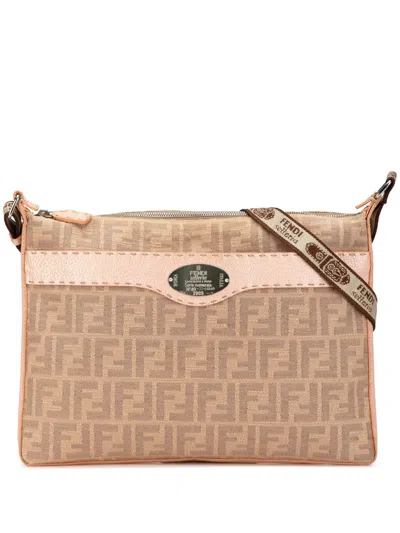 Pre-owned Fendi 2000-2010 Selleria Zucca Canvas Crossbody Bag In Brown