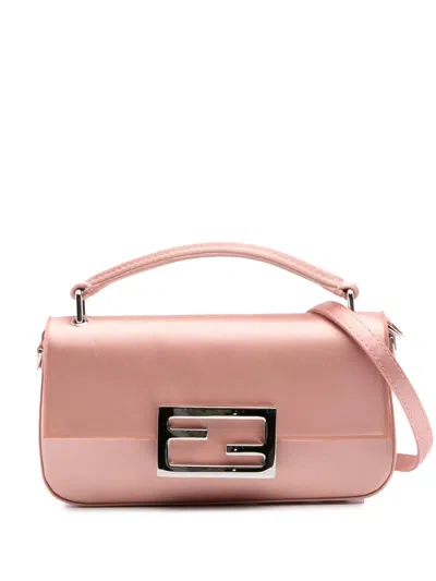 Pre-owned Fendi 2000-2010 Silk Baguette Phone Pouch Satchel In Pink